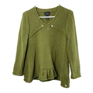 Pure Handknit Green Cotton Sweater - XS/S